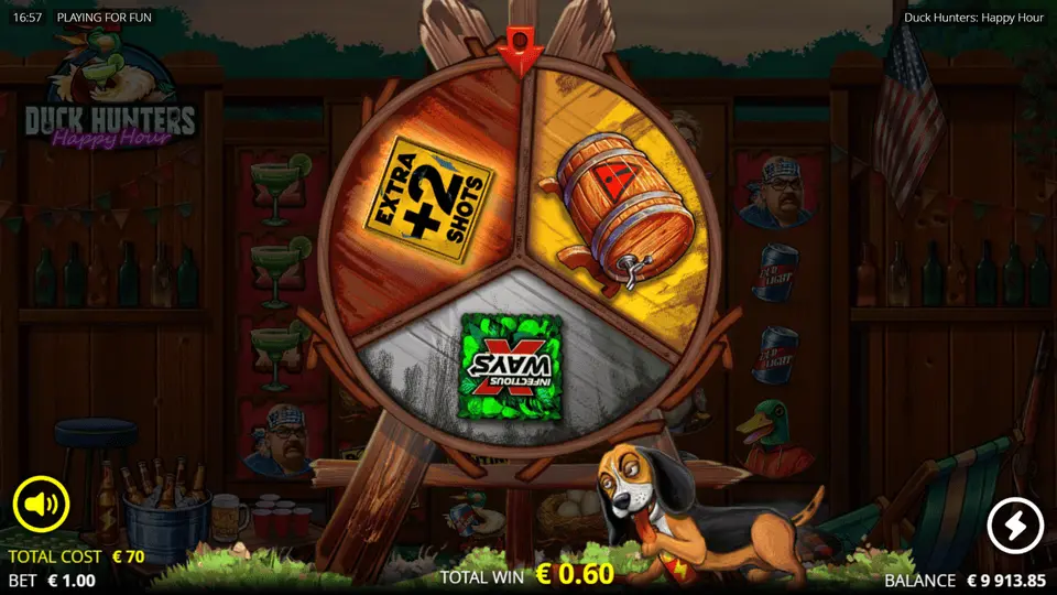 Duck Hunters Happy Hour game Duck Hunt Spins bonus active with position multipliers persisting