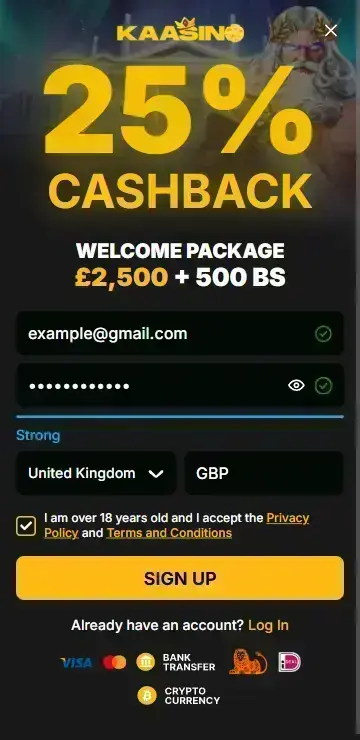 Registration form for playing Duck Hunters Happy Hour real money UK