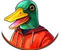 A man in a duck symbol